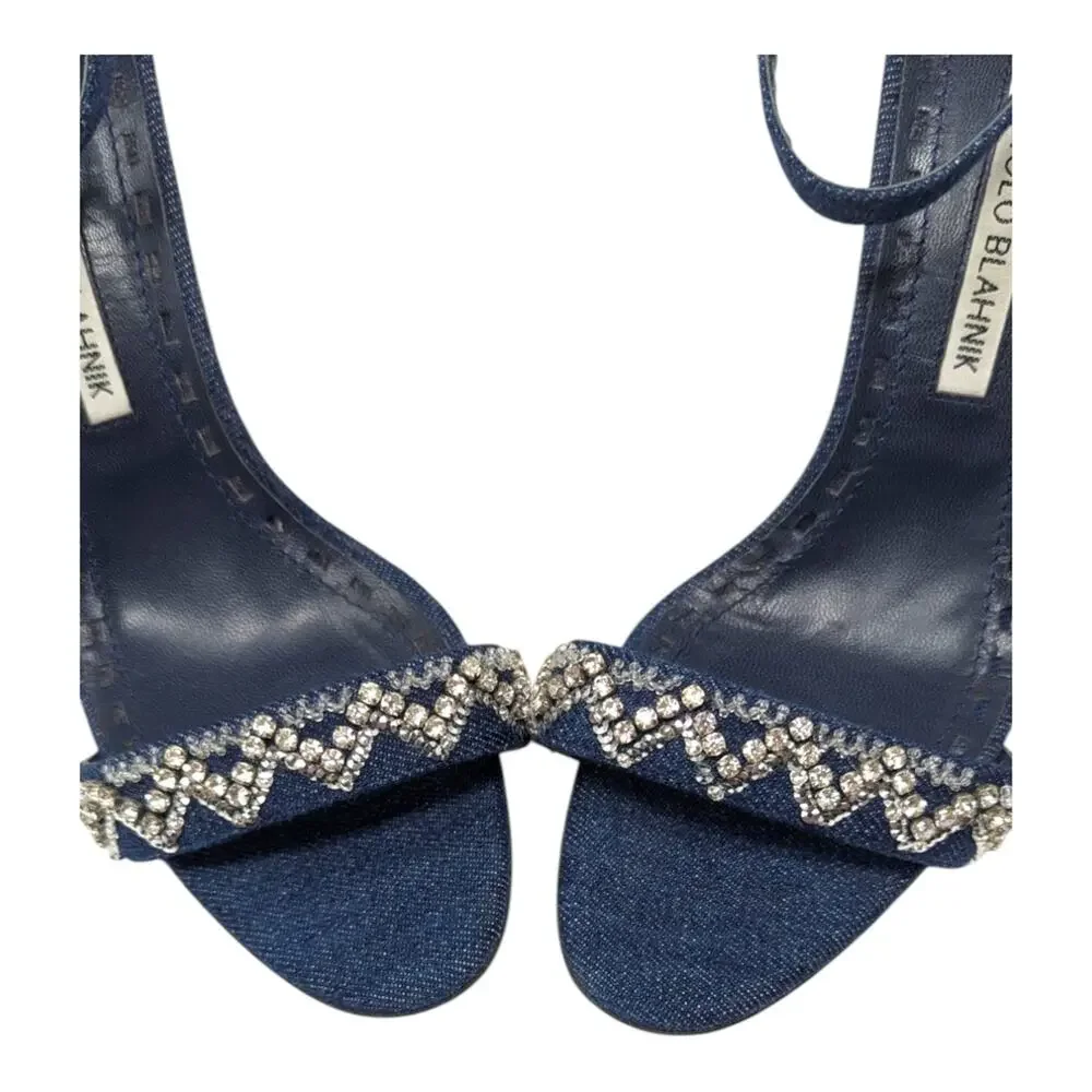 Manolo Blahnik x Rihanna limited edition Rih-Vi strappy crystal sandal denim 40